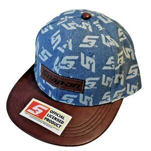 Snap on Tools K-Products Adjustable Hat Faux Leather Brim Blue Brown Promotional